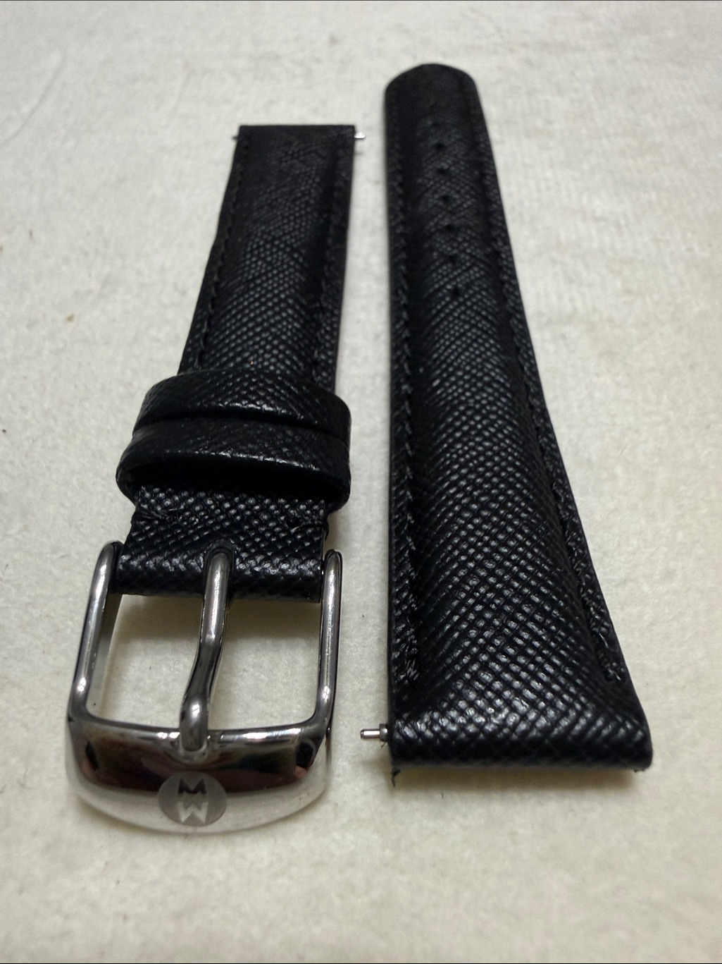 Michele Black Textured Leather Watch Strap With Silver Buckle 16mm